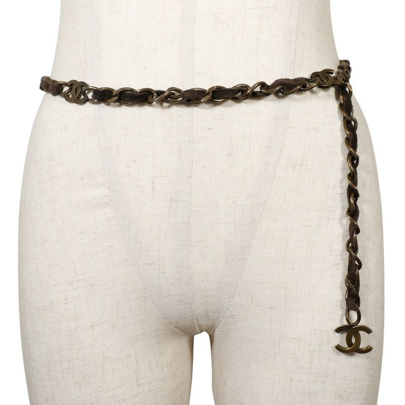 Chanel Chain Belt Vintage Finish Coco Mark Gold Plated And Suede