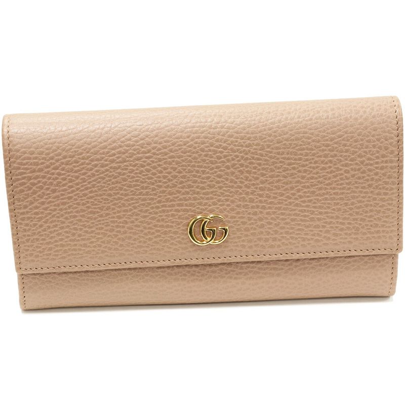 Gucci Zipper Long Wallet With Coin Purse GG Marmont Calfskin Dusty Pink Gold