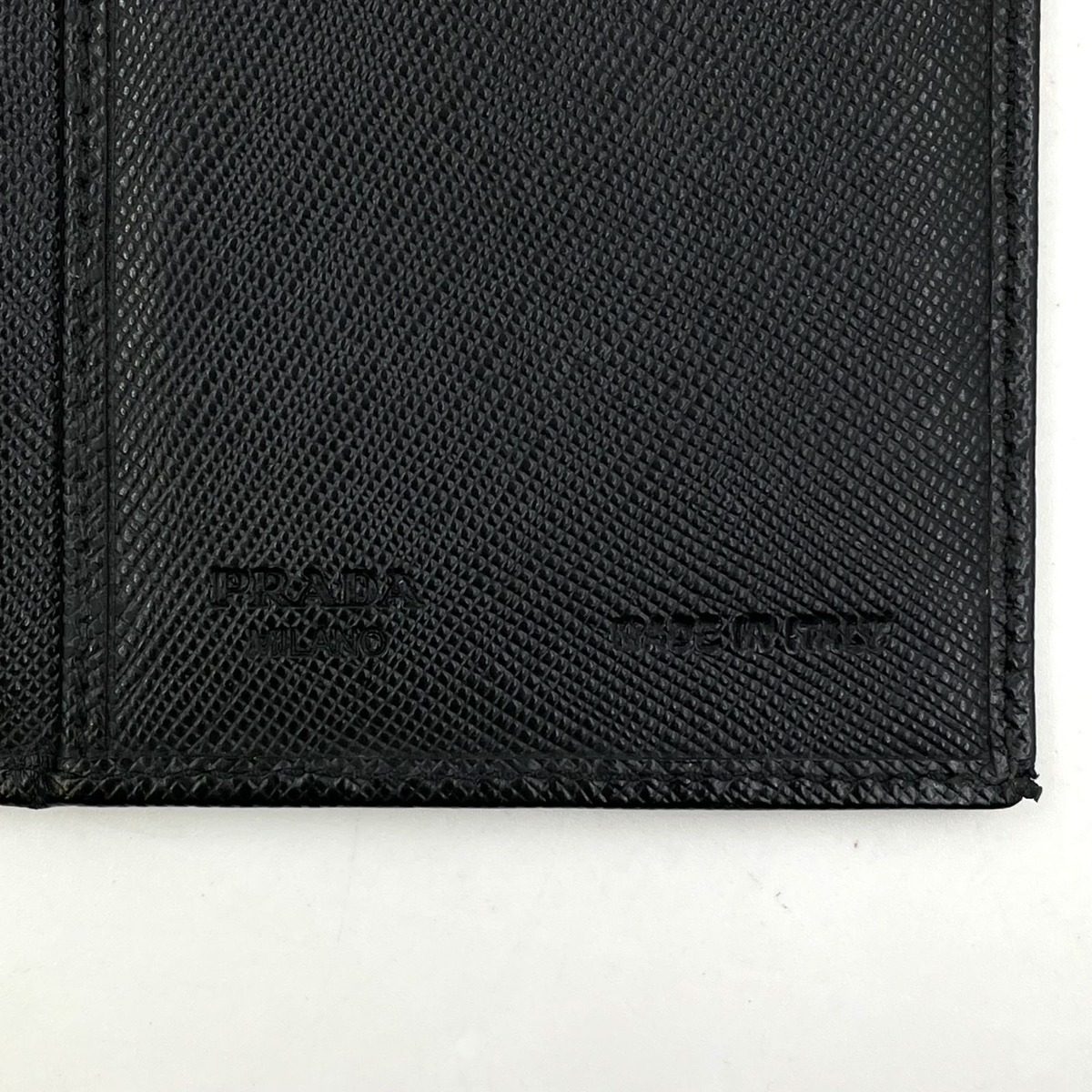 Prada Logo Bifold Leather Black Wallet Silver — view 4