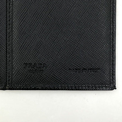 Prada Logo Bifold Leather Black Wallet Silver — view 4