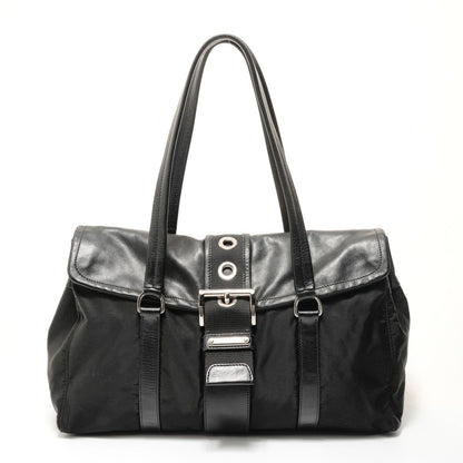Prada Shoulder Bag Nylon Leather Triangle Logo Buckle