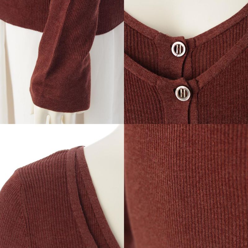 Hermes Silk Cotton H Button Sleeveless Ensemble Long Sleeve Top Brown XS