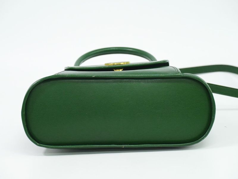 Authentic Celine Circle Logo 2WAY Shoulder Bag Handbag Pochette Leather Green