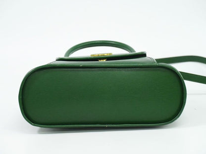 Authentic Celine Circle Logo 2WAY Shoulder Bag Handbag Pochette Leather Green