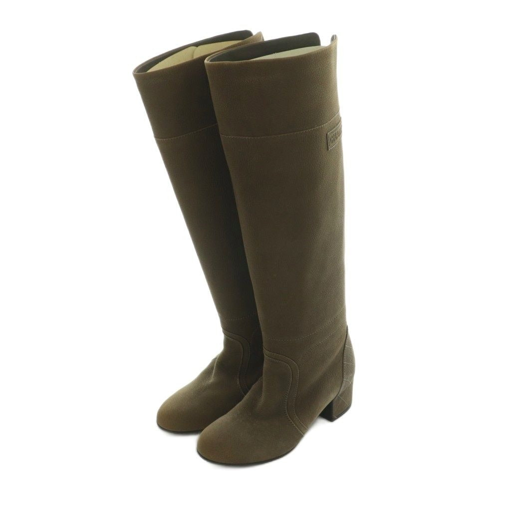 Chanel Long Boots Chunky Heel 35.5 Brown