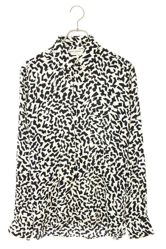 Saint Laurent Paris 646850 Y2d14 Printed Silk Long Sleeve Shirt Men's 38