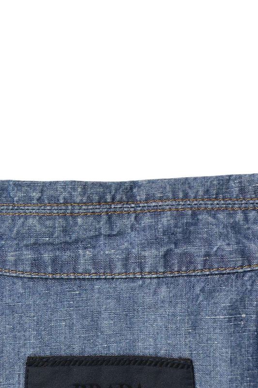 Prada Gec068 Triangle Logo Plate Chien Bray Short Sleeve Shirt Men M