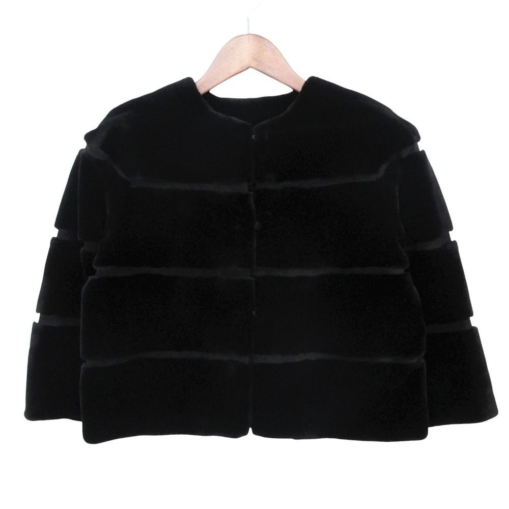 Max Mara Studio Coat Lapin Rabbit Fur Short Black