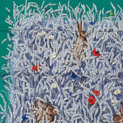 Hermes Carre 90 Lapins DANS UN Champ DE Wheat Field And Rabbit Blue And