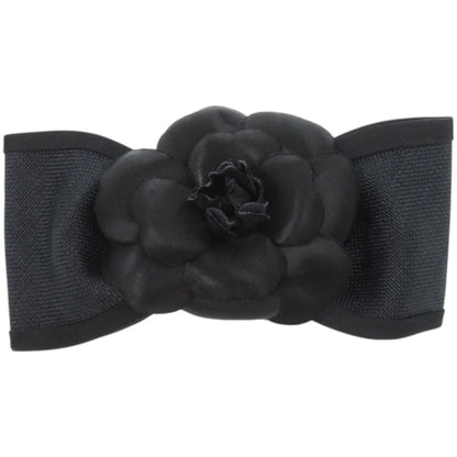 Chanel Ribbon Camellia Canvas Satin Black Barrette