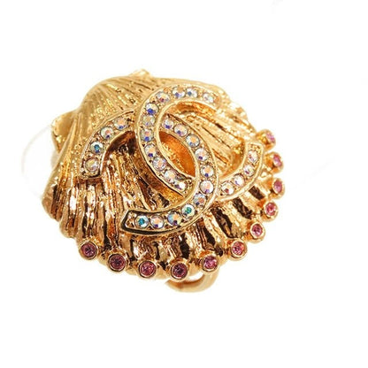 Chanel Shell Motif Earrings Gold Metal Rhinestone CC Logo — view 3