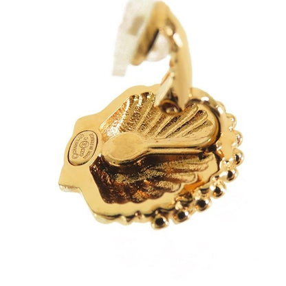 Chanel Shell Motif Earrings Gold Metal Rhinestone CC Logo — view 5