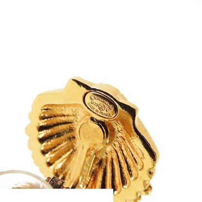 Chanel Shell Motif Earrings Gold Metal Rhinestone CC Logo — view 6