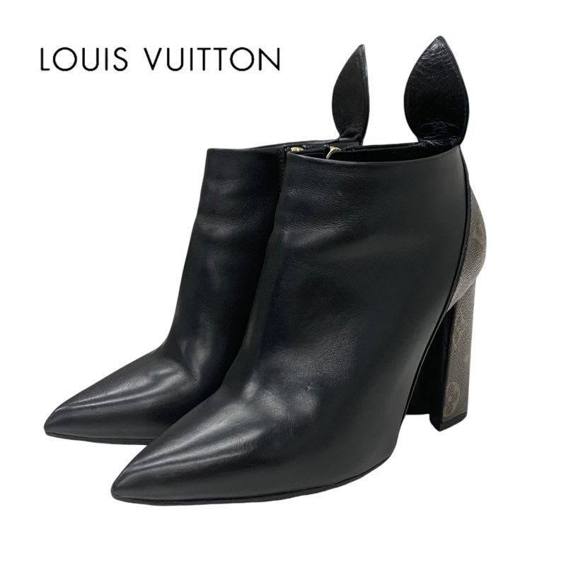Louis Vuitton Rodeo Queen Line Monogram Boots Short Shoes Leather Black