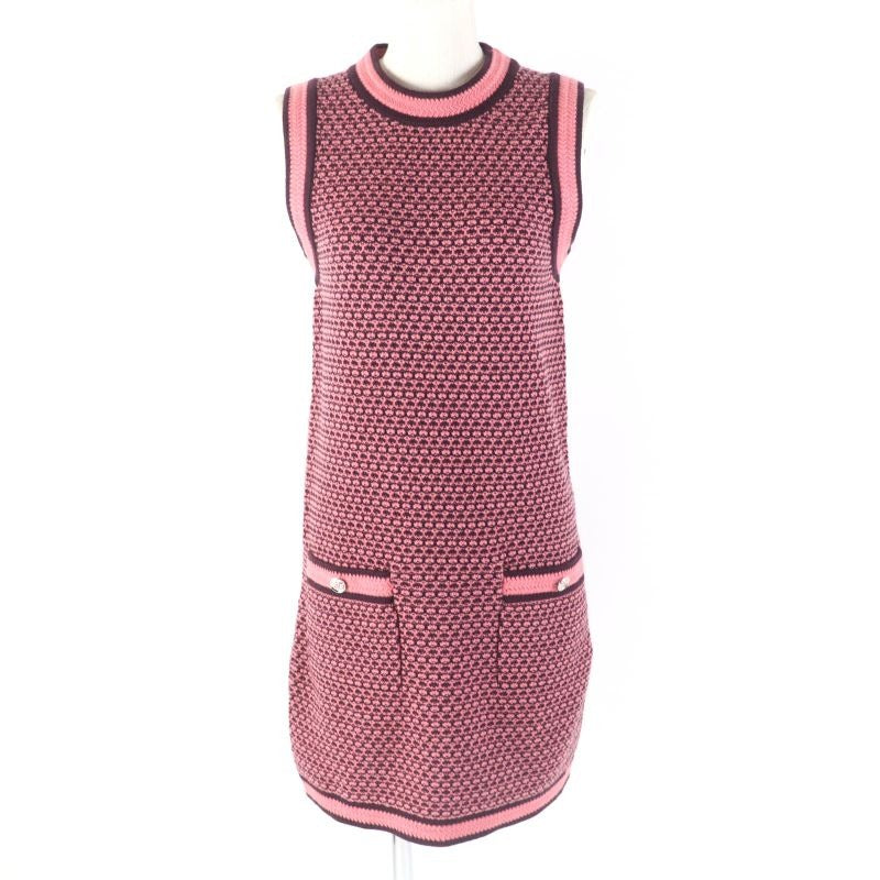 Chanel 100% Cashmere Sleeveless Knit Knee Length Dress With Coco