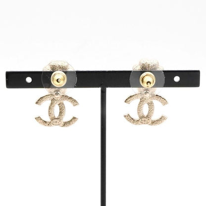 Chanel Earrings Earring Gold White Coco Mark Flower Rhinestone