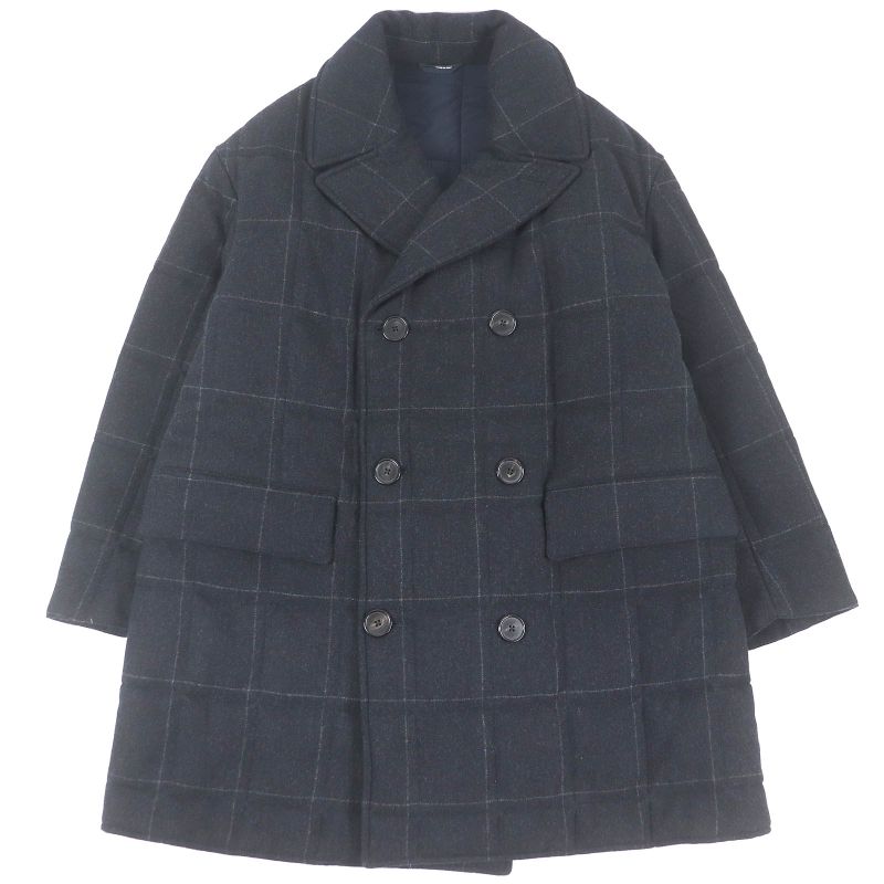 Hermes 23AW Cashmere Blend Windowpane Padded Double Breasted Coat Patted Coat