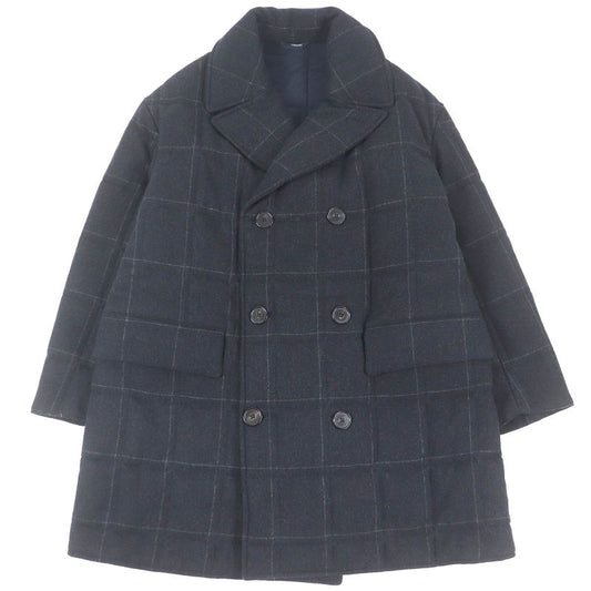 Hermes 23AW Cashmere Blend Windowpane Padded Double Breasted Coat Patted Coat