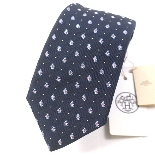  Hermes 2020 349289t 63% Silk Anthracite/ciel/orang Cravat Paisley Dot Tie