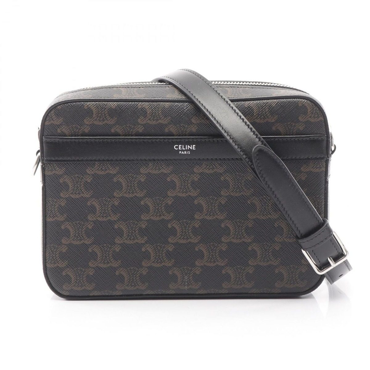 Celine Shoulder Bag Small Messenger Triomphe Black Canvas Leather