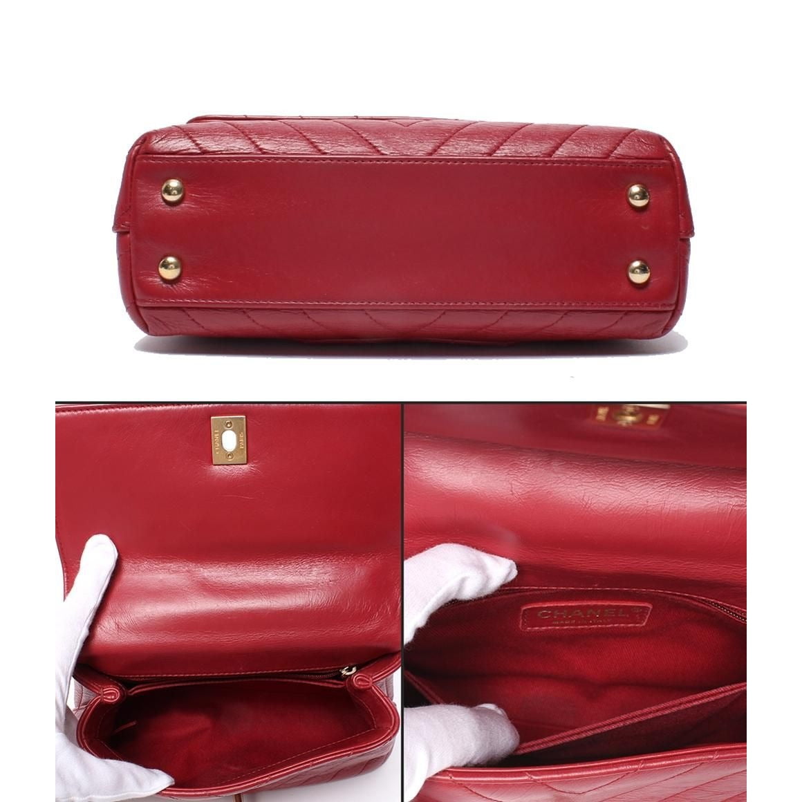 Chanel 2-Way Shoulder Bag Gold Stitch Chevron Top — view 3