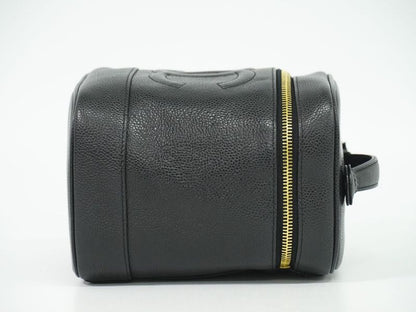 Authentic Chanel Coco Mark Vanity Bag Handbag Cosmetic Pouch Caviar Skin