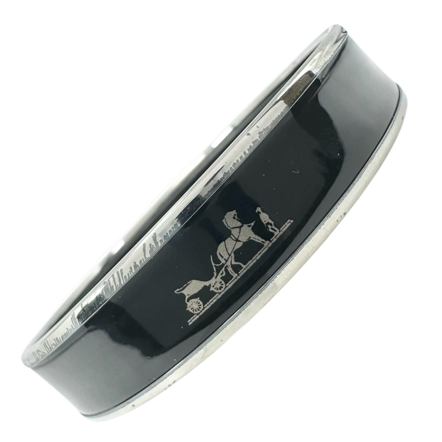 Hermes Enamel Black Bangle Silver Bracelet