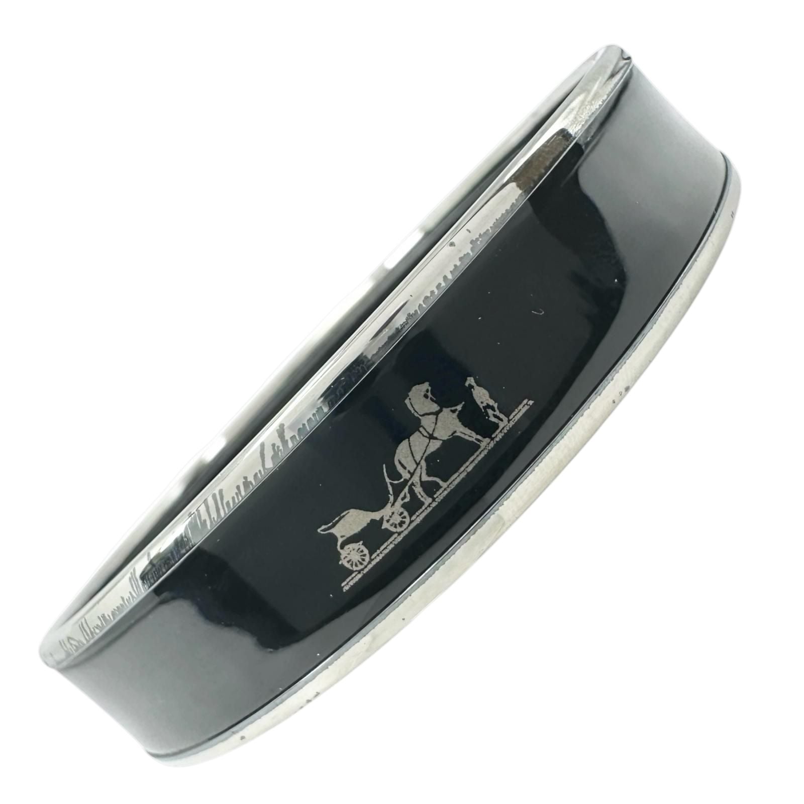 Hermes Enamel Black Bangle Silver Bracelet