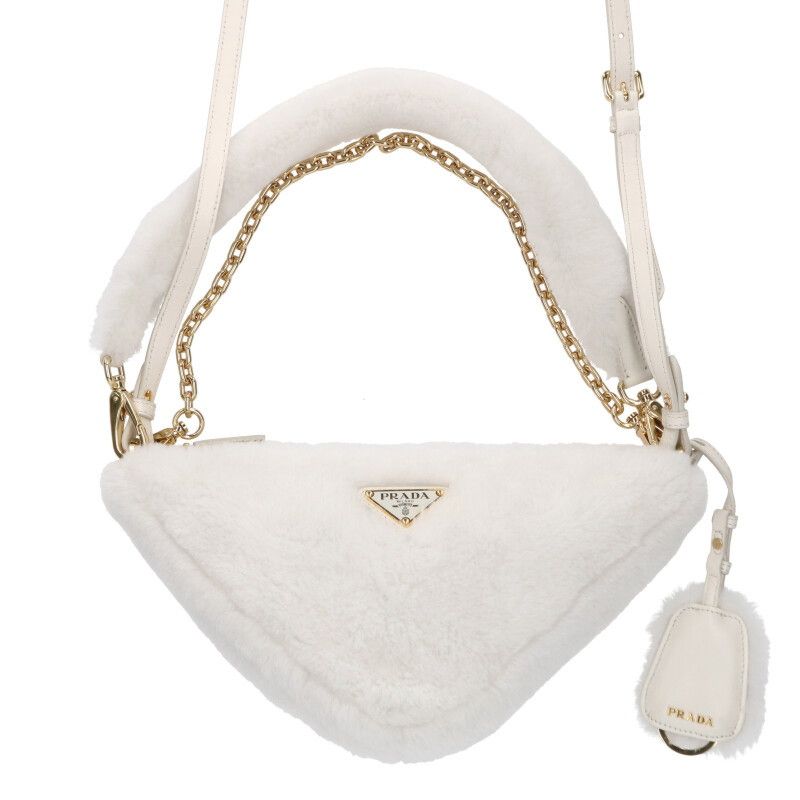 Prada 1bc543 Sacca Triangle Logo Plate Fur Handbag Women