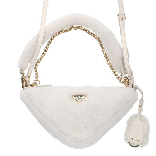 Prada 1bc543 Sacca Triangle Logo Plate Fur Handbag Women