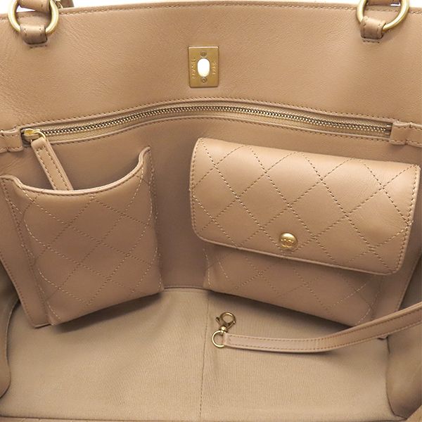 Chanel Tote Matelasse Shopping Bag Leather Beige Gold Hardware Shoulder As3508