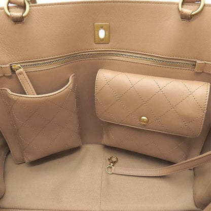 Chanel Tote Matelasse Shopping Bag Leather Beige Gold Hardware Shoulder As3508