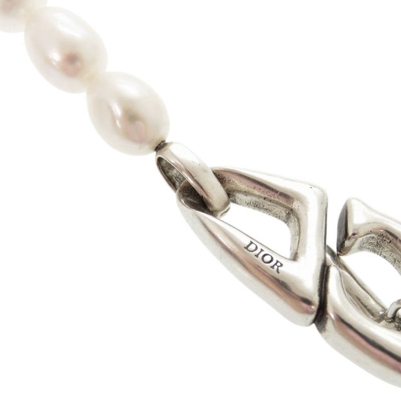 Christian Dior CD30 Brass Freshwater Pearl Silver White Necklace 1203 Christian