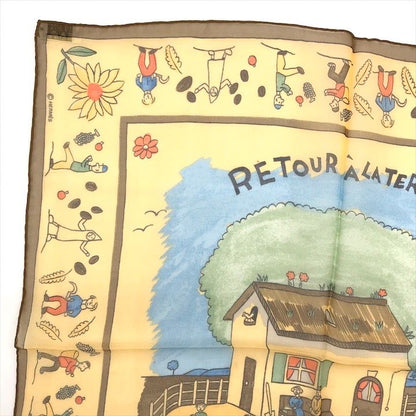 Hermes Petit Carre 40 Retour Ala Terre Return to Silk Yellow Scarf