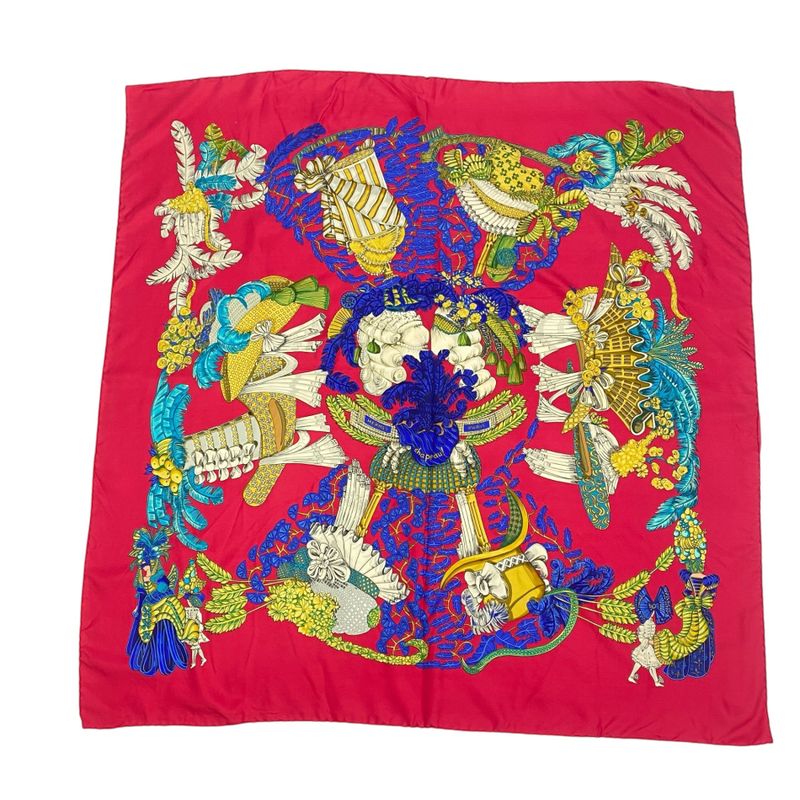 Hermes Carre 90 Scarf Silk Chapeau Capeau Multicolor
