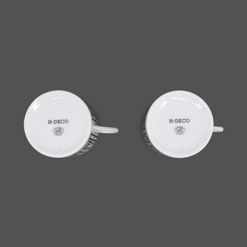 Hermes Coffee Cup & Saucer - H Deco Set Of 2 White Black White Black