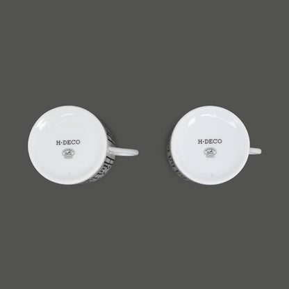 Hermes Coffee Cup & Saucer - H Deco Set Of 2 White Black White Black
