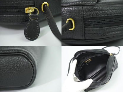 Authentic Christian DIOR Leather Shoulder Bag Pochette Black Bag Pre-owned