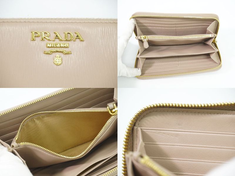 Authentic Prada Leather Round Zipper Long Wallet Long Wallet Beige Wallet
