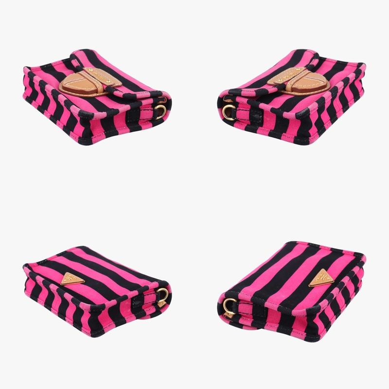 Prada Canapa Ligue Black And Brown And Pink Canvas Bt07857/b