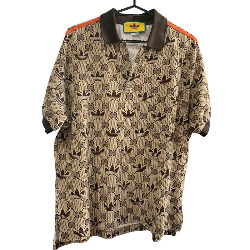 2999 Gucci×adidas GG Cotton Polo Shirt Size S Men Brown Trefoil 700497 Preowned