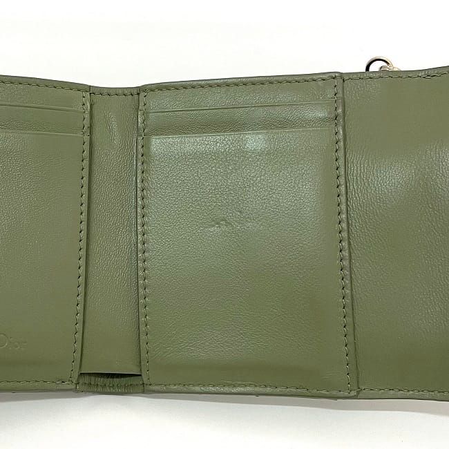 Christian Dior Trifold Wallet Khaki Green Lady Dior