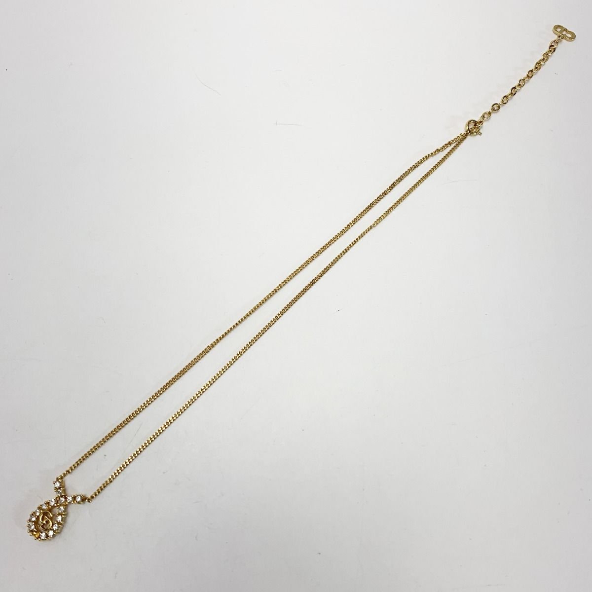 Christian Dior CD Logo GP Plated Rhinestone Gold Necklace Ladies