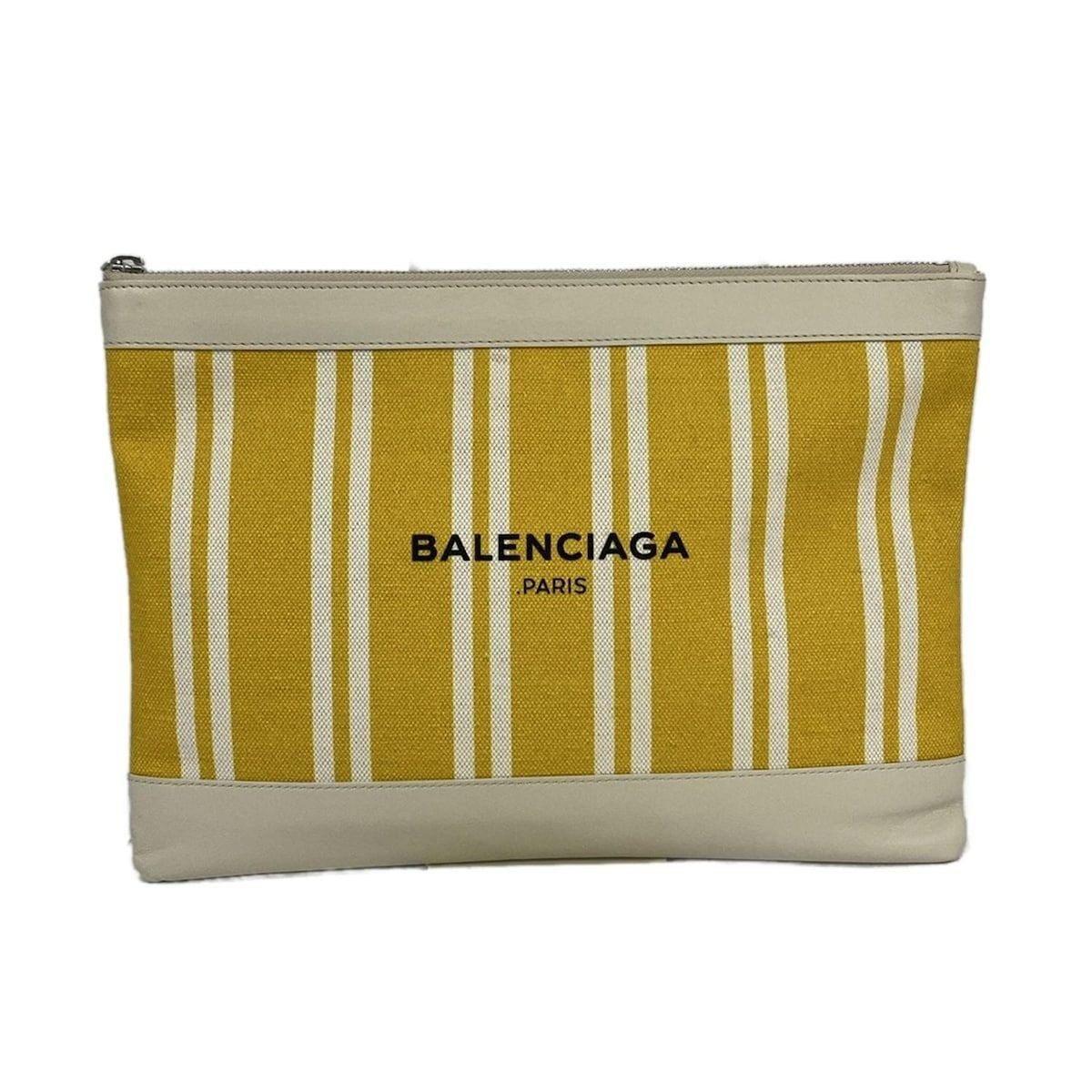 Balenciaga Clutch Navy Clip M Yellow White Leather