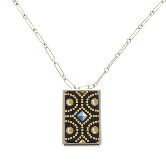 Hermes Boite A Reve Pendant Accessory Case Metal Silver Navy Necklace 1421