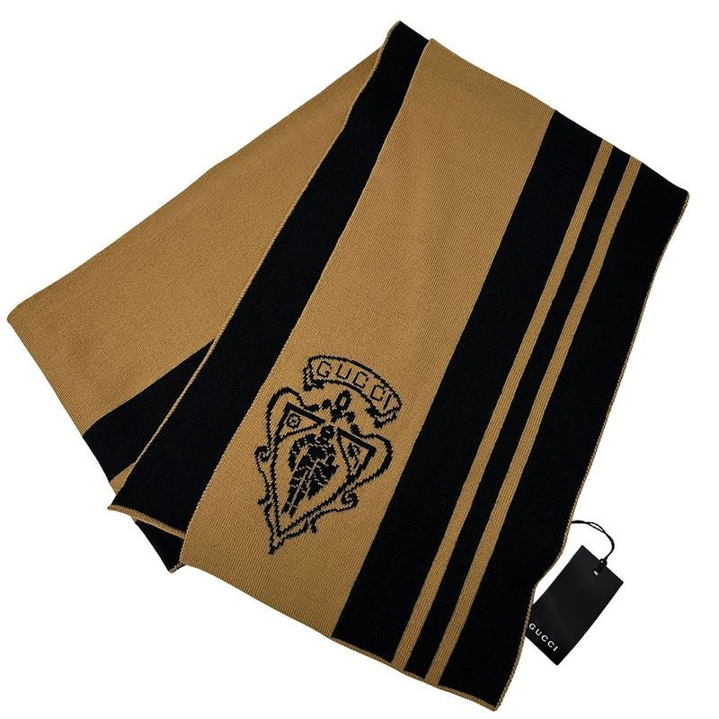 Gucci Scarf Shawl Wool Black Brown Logo Stylish Class Y Apparel