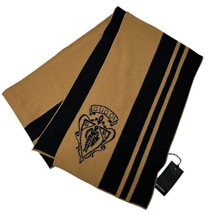 Gucci Scarf Shawl Wool Black Brown Logo Stylish Class Y Apparel