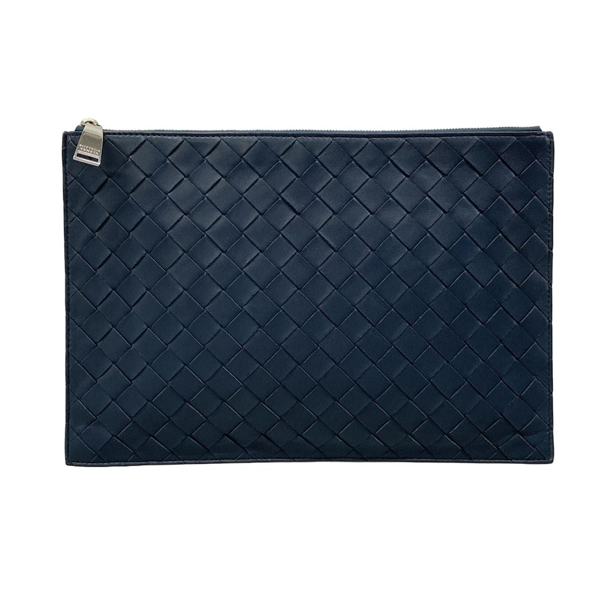 Bottega Veneta Clutch Intrecciato Navy Leather