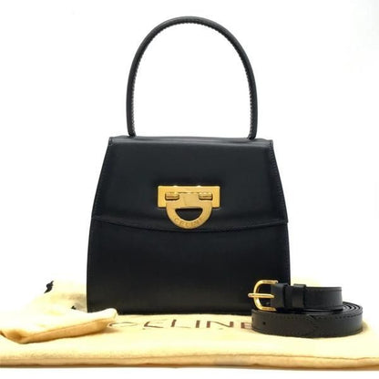 Celine Leather Circle Logo 2-Way Mini Hand Bag Black