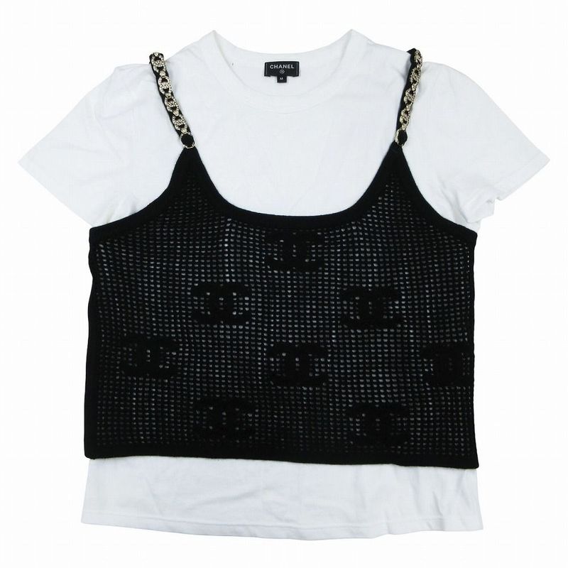 Chanel P72150k10356 Ensemble Short Sleeve T-Shirt Knitted Camisole Coco Mark